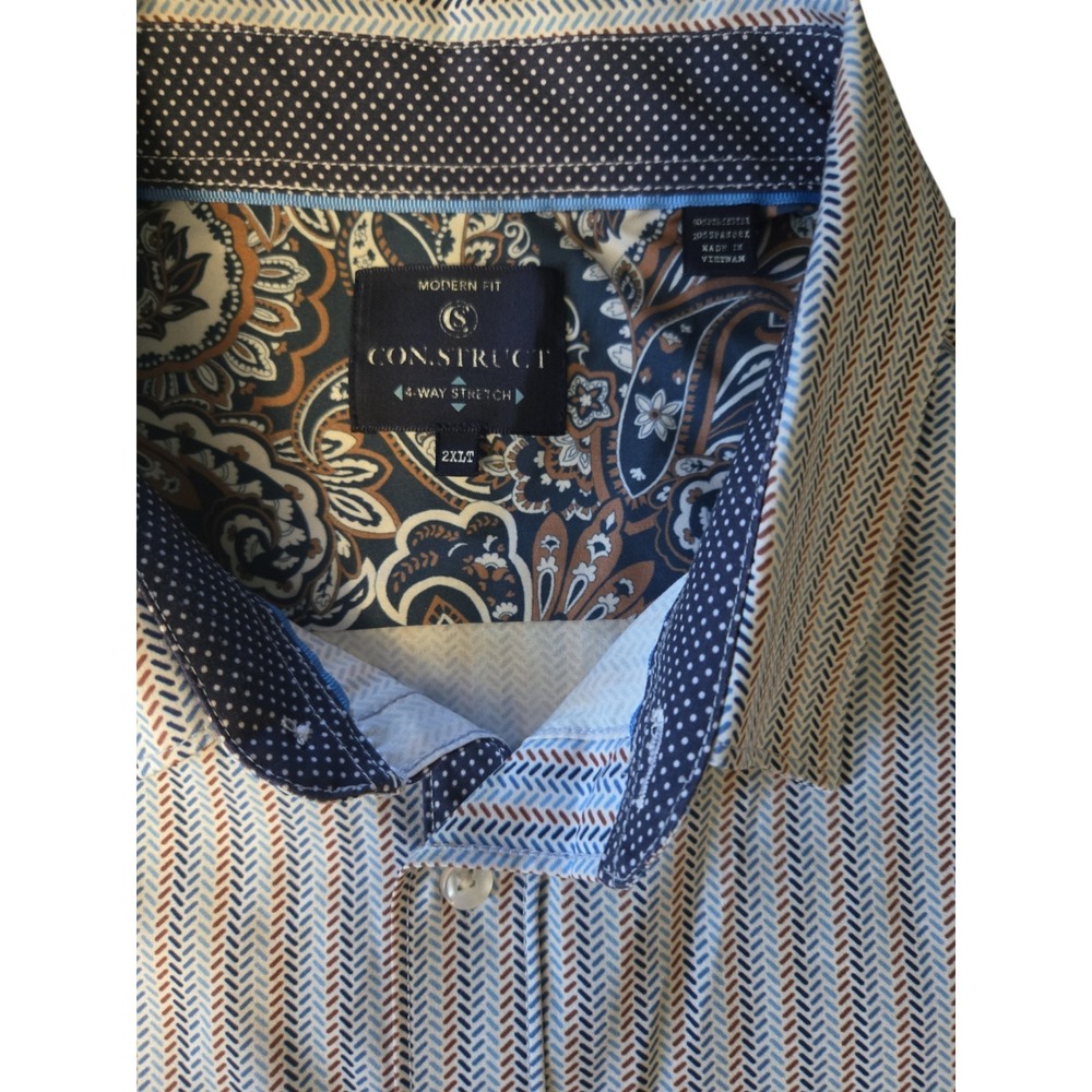 Con.Struct Mens 4-Way Stretch Button Down Shirt 2XLT Blue White Striped L/S - Picture 2 of 2
